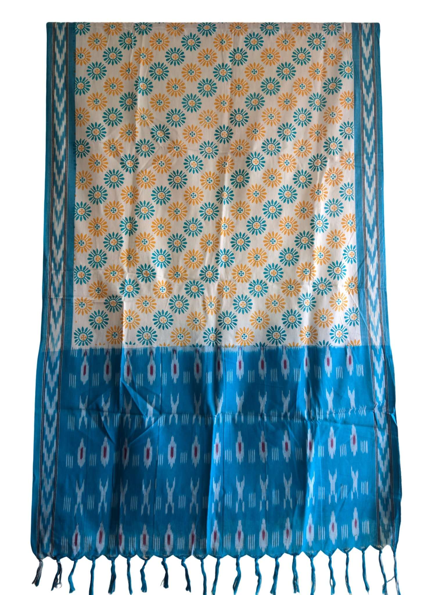 2024/06/1000415281.jpg IKAT HANDLOOM COTTON DUPPATA WITH BLOCK PRINT 2.5 MEERS Copy - Image 1