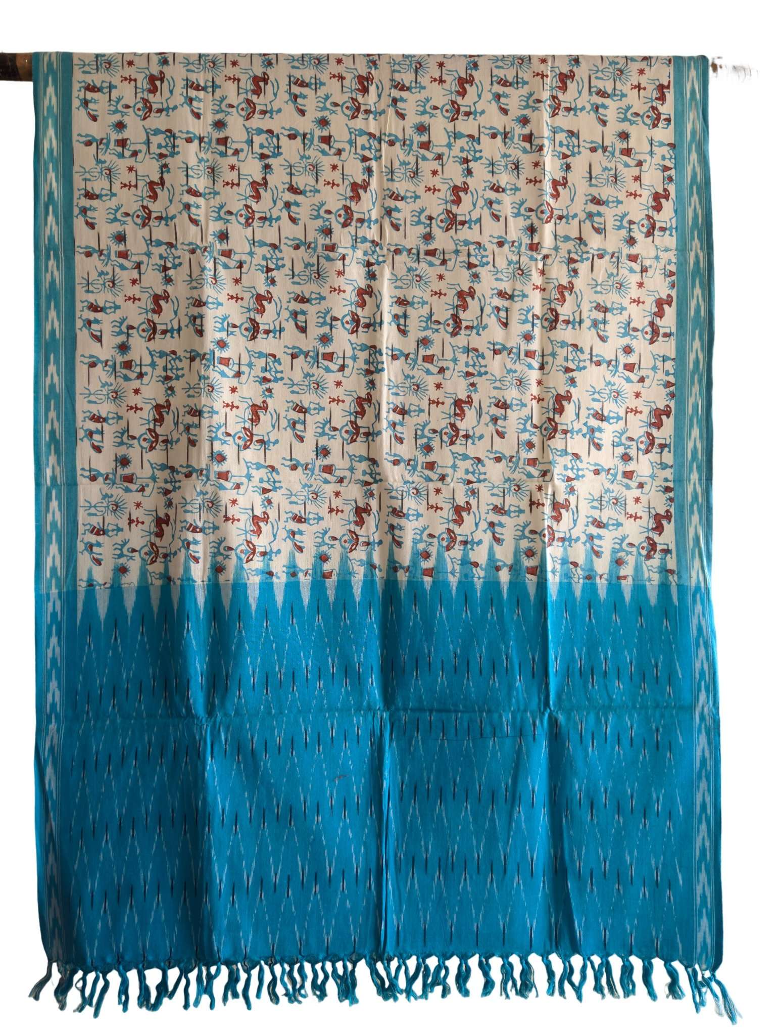 2024/06/1000415287.jpg IKAT HANDLOOM COTTON DUPPATA WITH BLOCK PRINT 2.5 MEERS Copy - Image 1