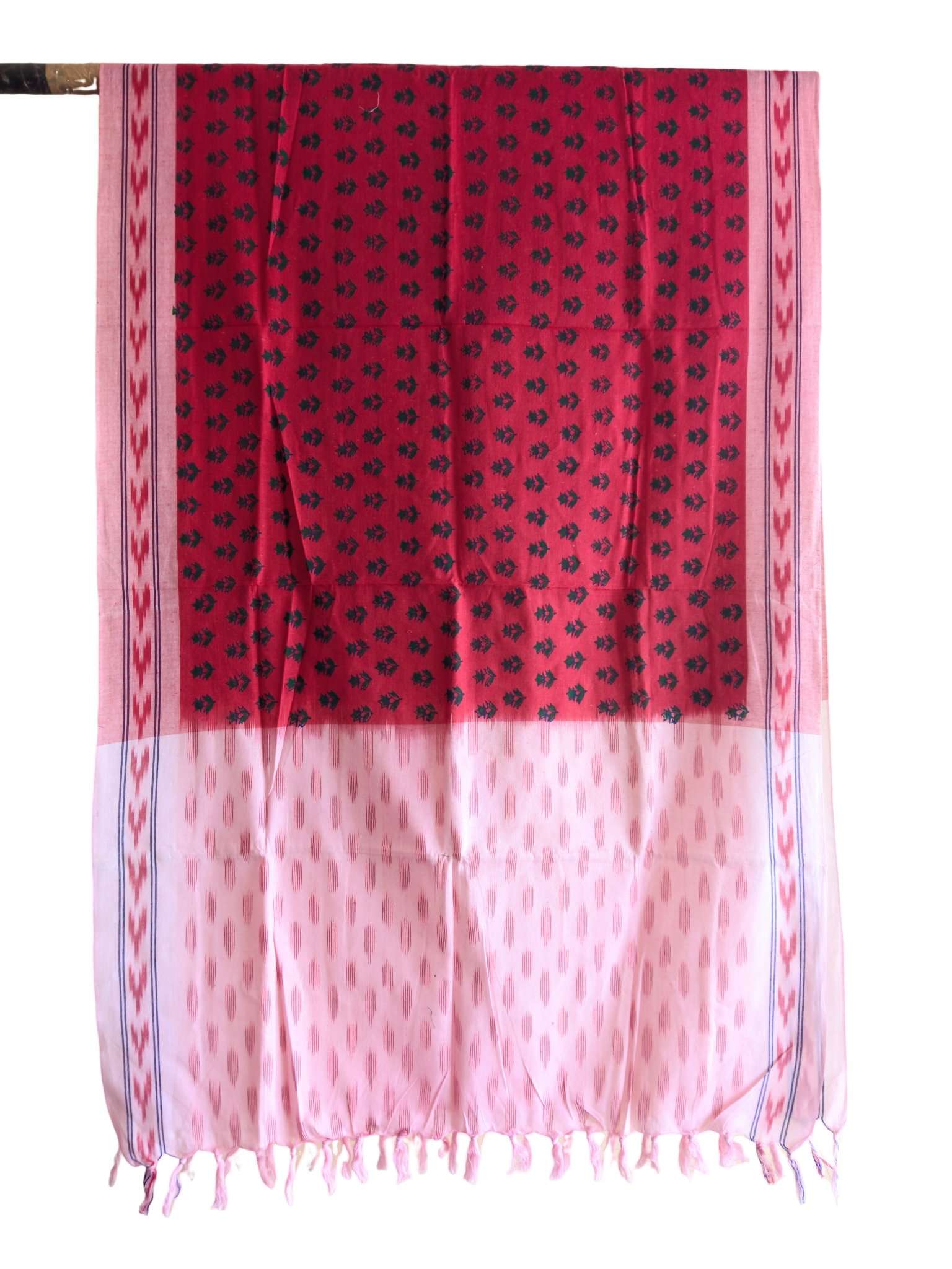 2024/06/1000415289.jpg IKAT HANDLOOM COTTON DUPPATA WITH BLOCK PRINT 2.5 MEERS - Image 1