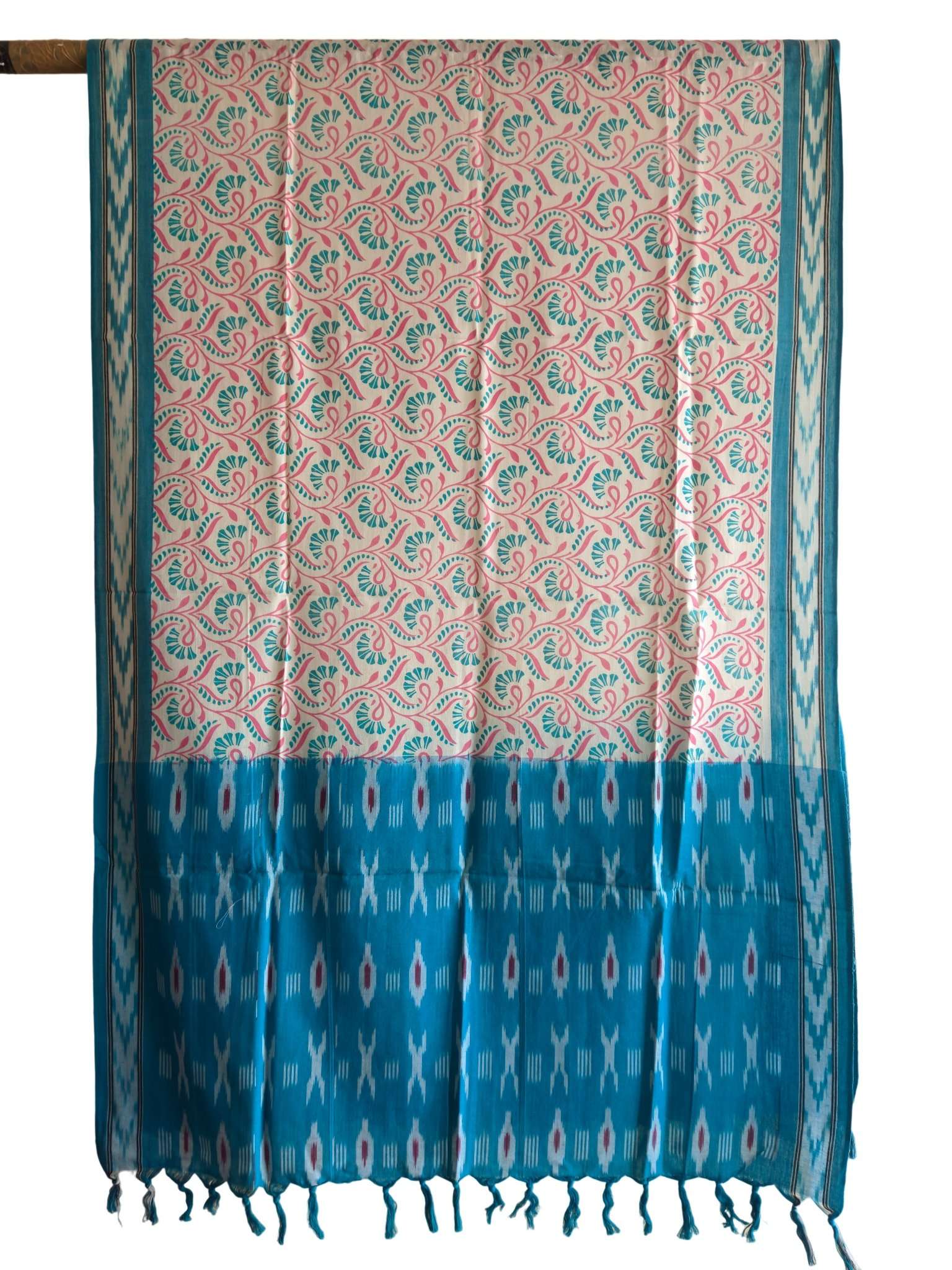 2024/06/1000415291.jpg IKAT HANDLOOM COTTON DUPPATA WITH BLOCK PRINT 2.5 METERS - Image 1