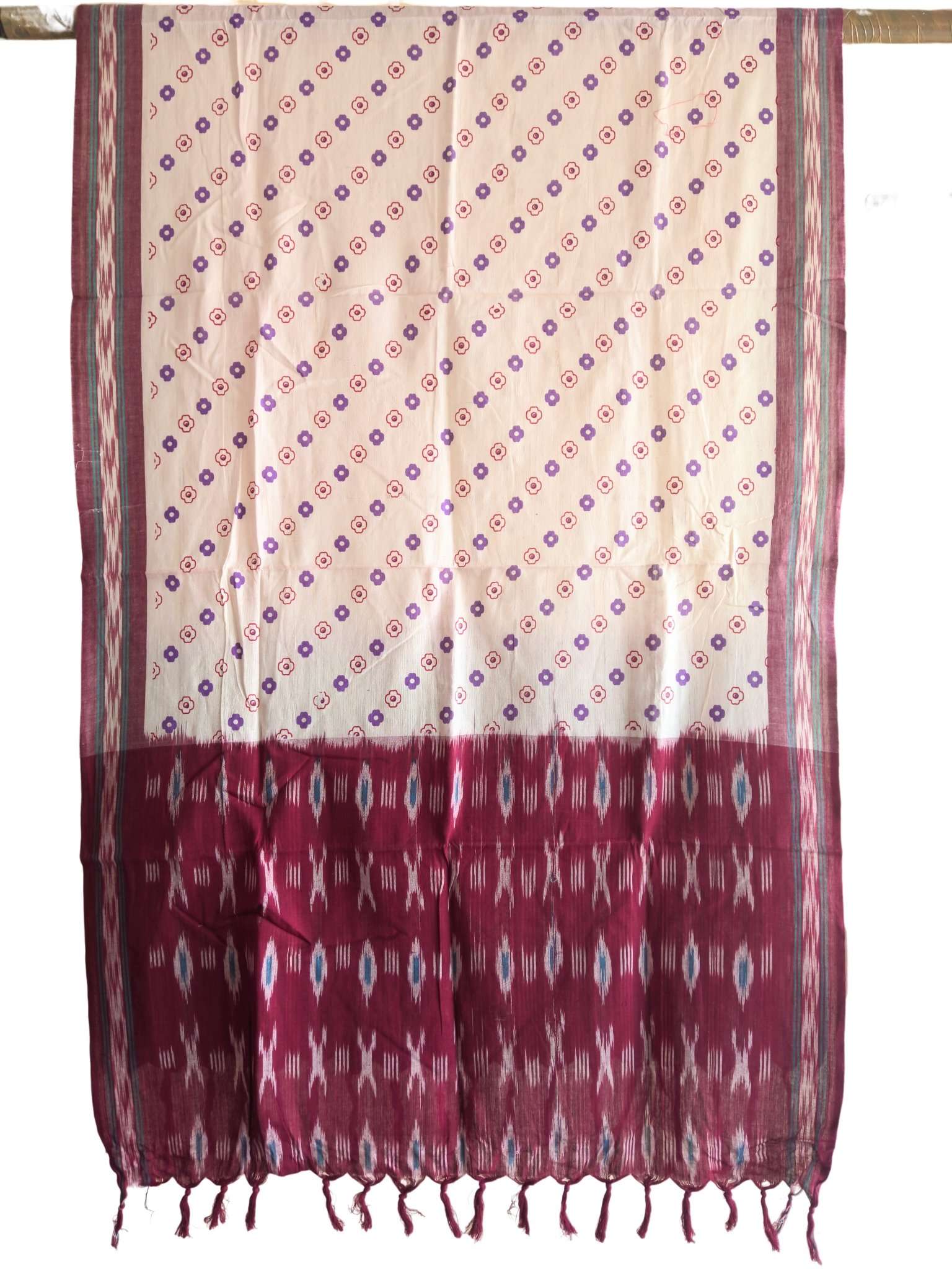 2024/06/1000415294.jpg IKAT HANDLOOM COTTON DUPPATA WITH BLOCK PRINT 2.5 MEERS Copy - Image 1