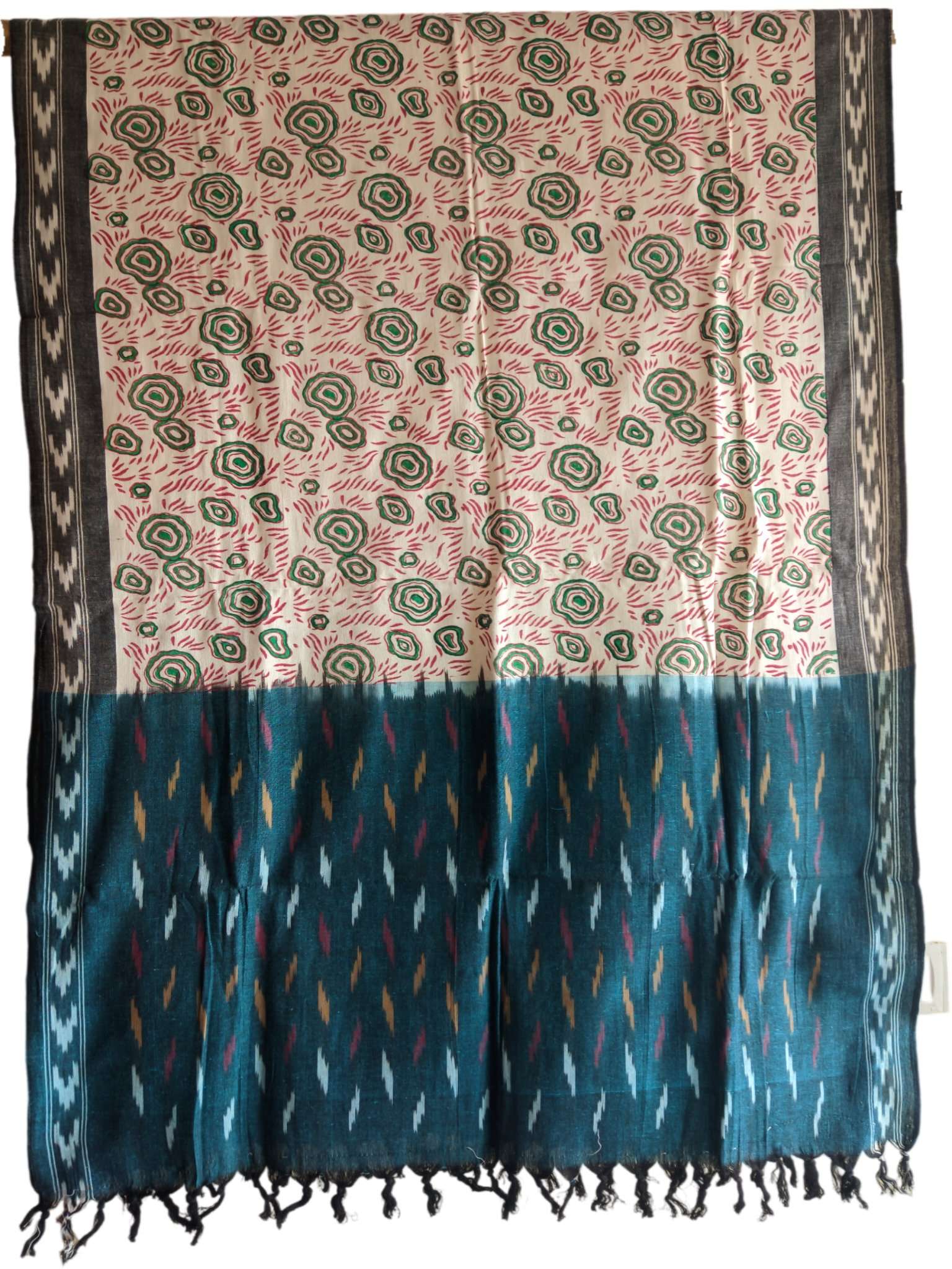 2024/06/1000415336.jpg IKAT HANDLOOM COTTON DUPPATA WITH BLOCK PRINT 2.5 MEERS Copy - Image 1