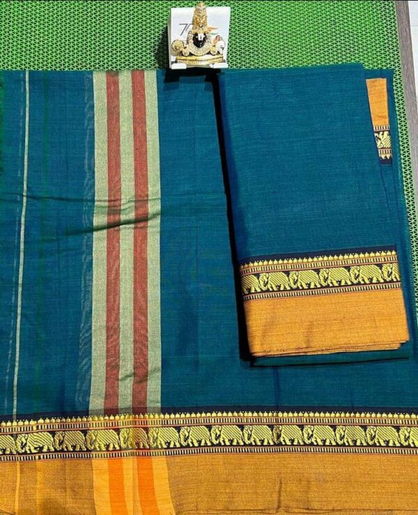 A beautiful Narayanpet half saree with intricate weaving patterns and vibrant colors.