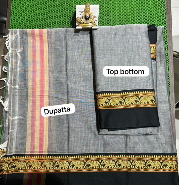 A beautiful Narayanpet half saree with intricate weaving patterns and vibrant colors.