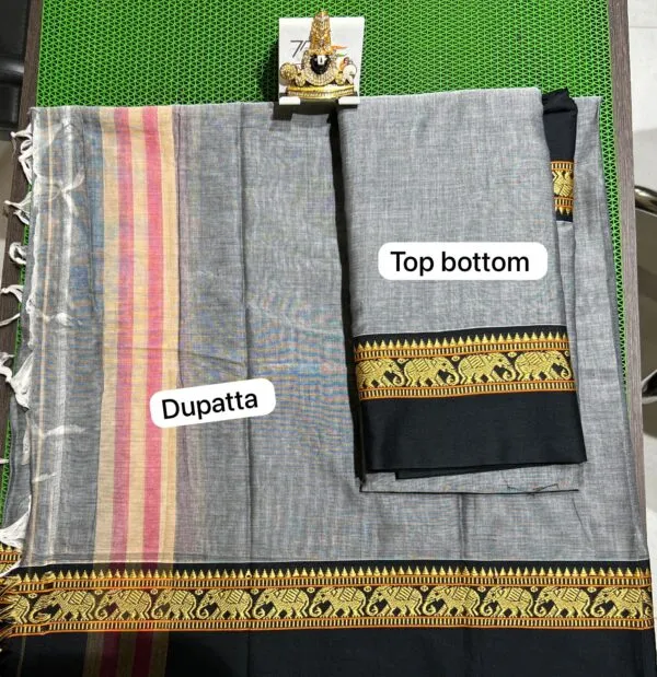 A beautiful Narayanpet half saree with intricate weaving patterns and vibrant colors.