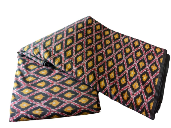 36 Vibrant cotton silk fabric with traditional patterns, showcasing detailed weaving and rich colors, ideal for traditional garments and home decor