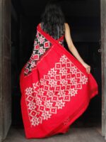 Theliya Rumal Saree in Red & Black – Handwoven Double Ikat Cotton Saree with Blouse, 6.2 Meters - Image 2