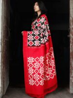 Theliya Rumal Saree in Red & Black – Handwoven Double Ikat Cotton Saree with Blouse, 6.2 Meters - Image 3