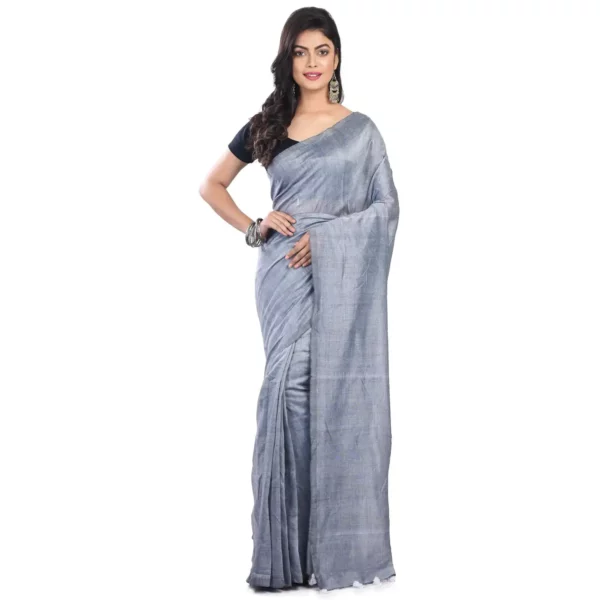 Woman wearing a plain saree grey COLOUR