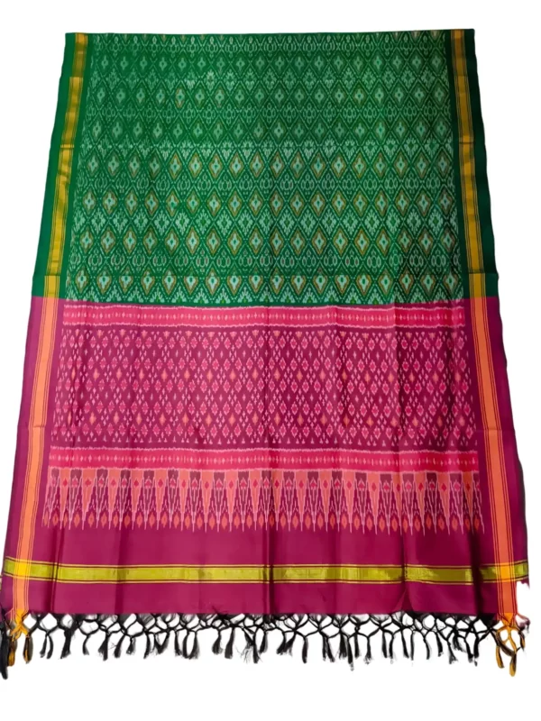 pochampally dessign pink and green cotton silk dupatta