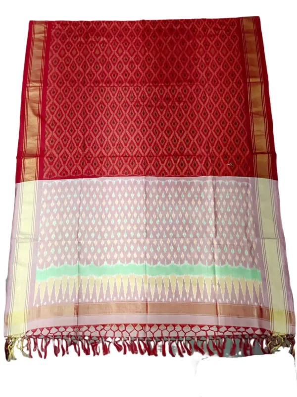 Pochampally Design Handloom Cotton Silk Dupatta featuring intricate ikat patterns and luxurious silk fabric, measuring 2.5 meters in length