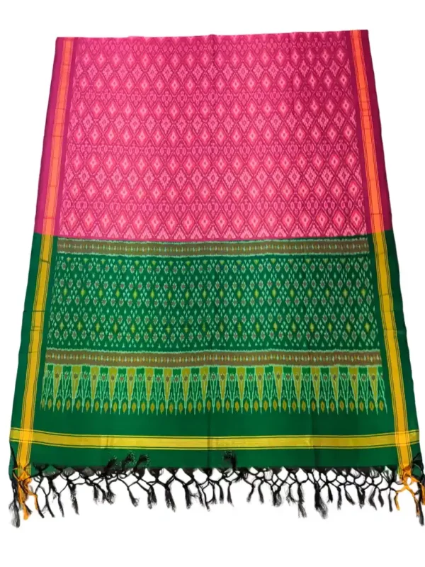 Pochampally Ikat COTTON silk suit with intricate handloom weaving patterns, showcasing traditional geometric designs, bordered with rich detailing.