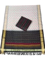 Pochampally Ikat COTTON silk suit with intricate handloom weaving patterns, showcasing traditional geometric designs, bordered with rich detailing.