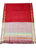 Pochampally Ikat COTTON silk suit with intricate handloom weaving patterns, showcasing traditional geometric designs, bordered with rich detailing.