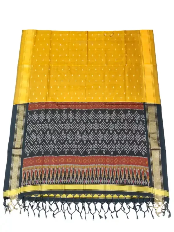 Pochampally Ikat COTTON silk suit with intricate handloom weaving patterns, showcasing traditional geometric designs, bordered with rich detailing.