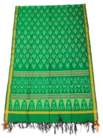 Pochampally Ikat COTTON silk suit with intricate handloom weaving patterns, showcasing traditional geometric designs, bordered with rich detailing.