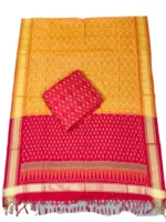 Pochampally Ikat COTTON silk suit with intricate handloom weaving patterns, showcasing traditional geometric designs, bordered with rich detailing.