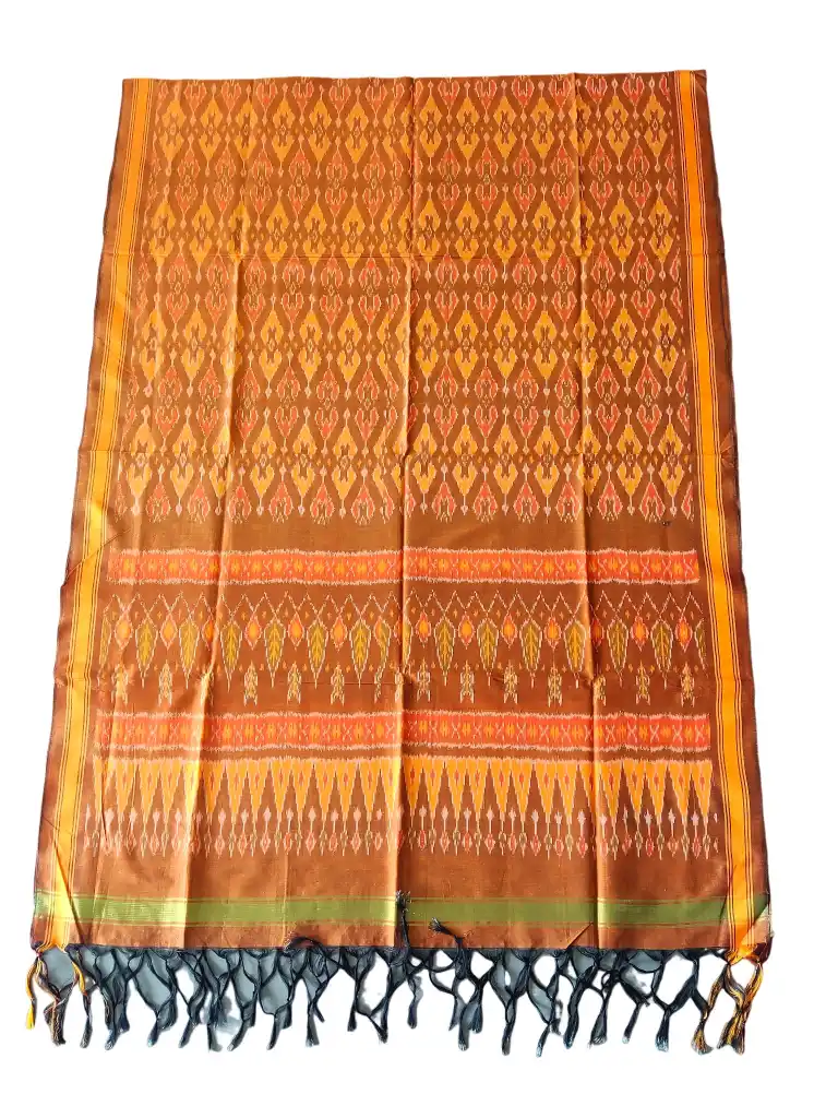1727761994287 "Elegant Pochampally silk dupatta with traditional ikat pattern in vibrant colors, made from cotton silk fabric"