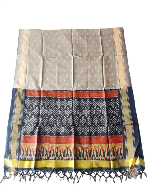 "Elegant Pochampally silk dupatta with traditional ikat pattern in vibrant colors, made from cotton silk fabric"