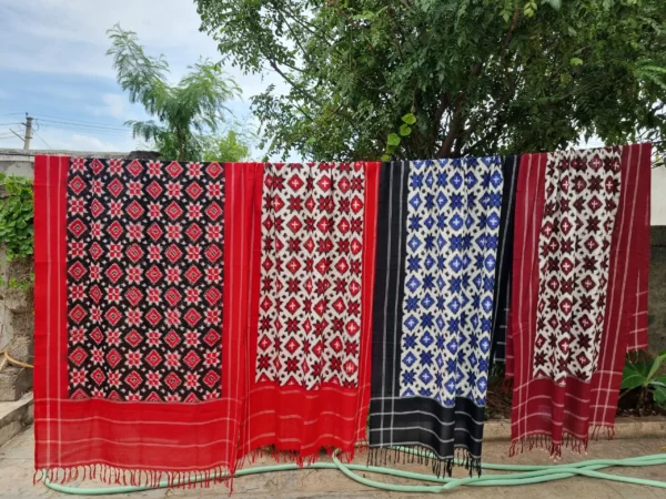 Handwoven Theliya Rumal Dupatta with intricate ikat patterns - 2.5 meters in length.