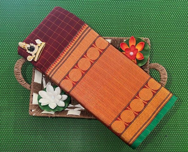 Classic Narayanpet sarees in blue with handwoven checks