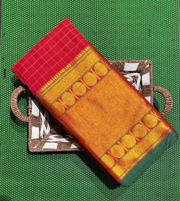 Close-up of Narayanpet sarees checks design with intricate weaving