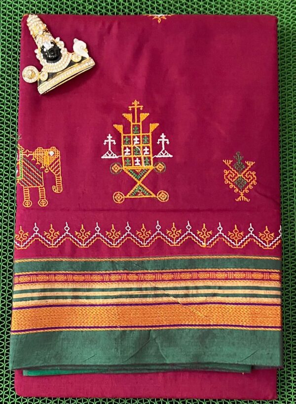 Beautifully designed Kasuti saree with matching blouse and intricate embroidery