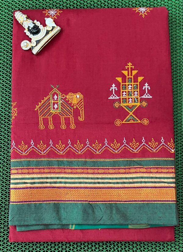 Authentic hand-embroidered Kasuti saree in breathable cotton-acrylic fabric