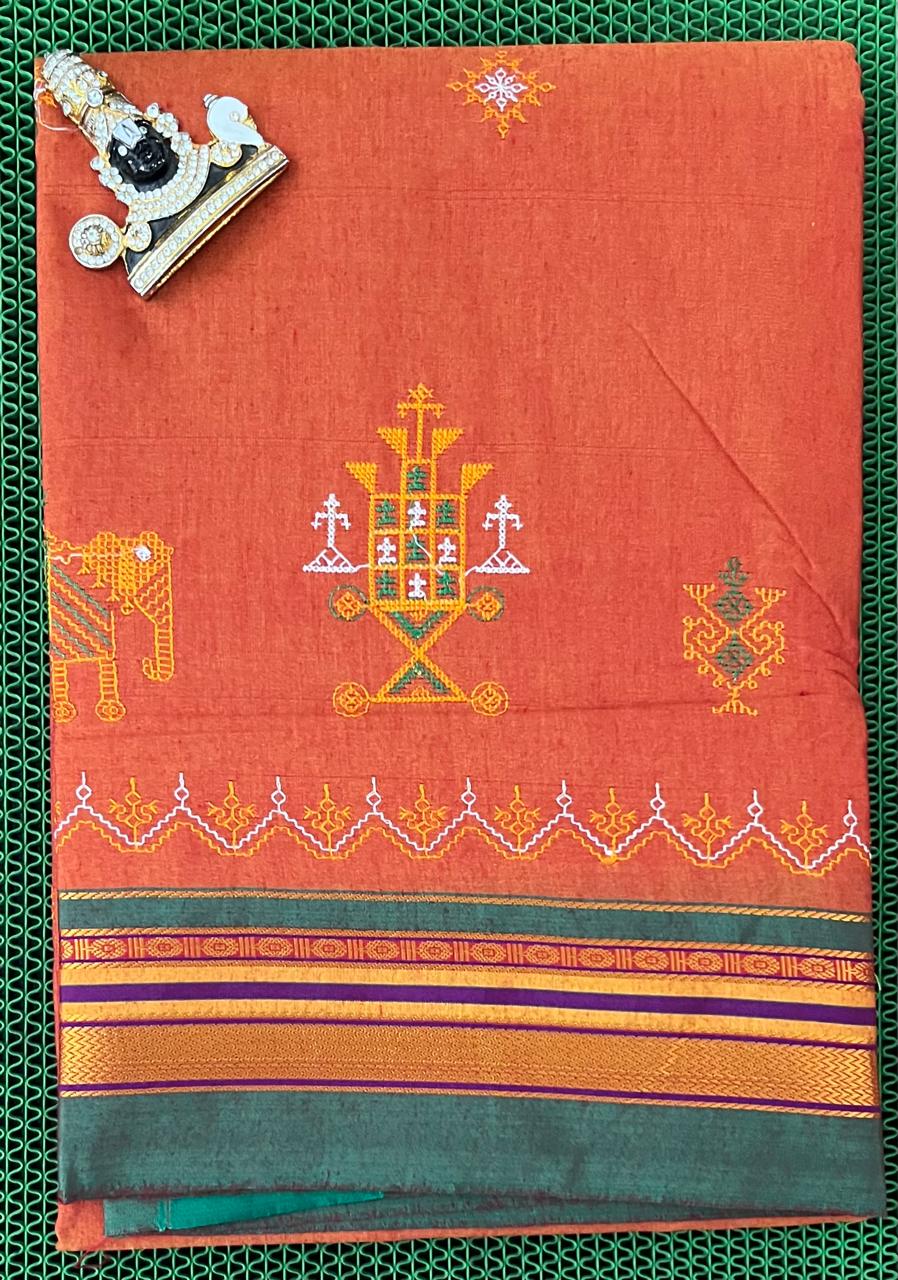 KASUTI SAREES Designer Kasuti saree with geometric patterns and matching blouse piece