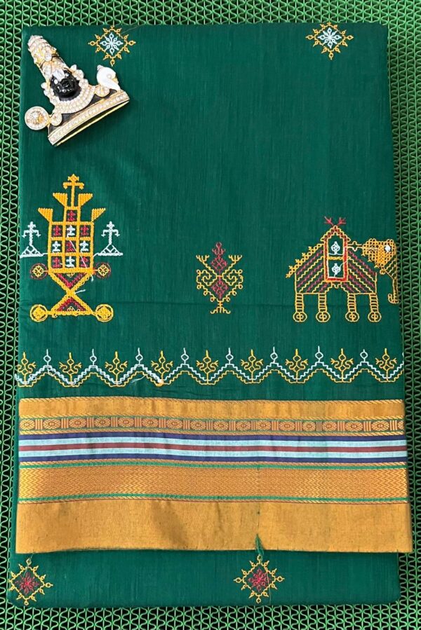 Kasuti saree featuring handcrafted embroidery inspired by temple motifs