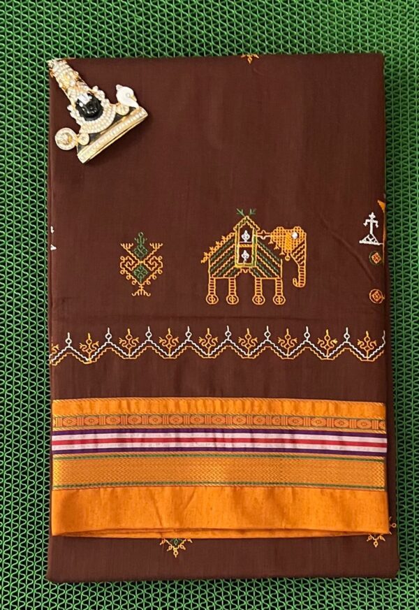 Traditional Kasuti saree in vibrant colors with a cotton-acrylic blend fabric
