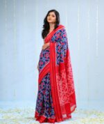 Pure Cotton Pochampally Saree with Double Ikat Teliya Design - Image 7