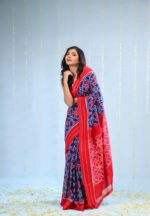 Pure Cotton Pochampally Saree with Double Ikat Teliya Design - Image 6