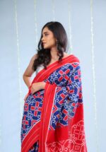 Pure Cotton Pochampally Saree with Double Ikat Teliya Design - Image 9