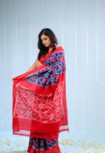 Pure Cotton Pochampally Saree with Double Ikat Teliya Design - Image 10
