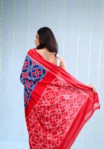 Pure Cotton Pochampally Saree with Double Ikat Teliya Design - Image 8