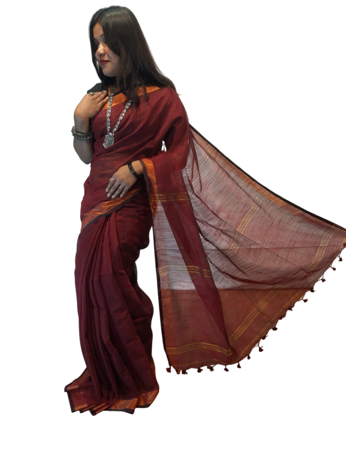 photoroom-20250509_094421_16502795067957876288.png Plain saree khadi cotton With Running Blouse - Image 1