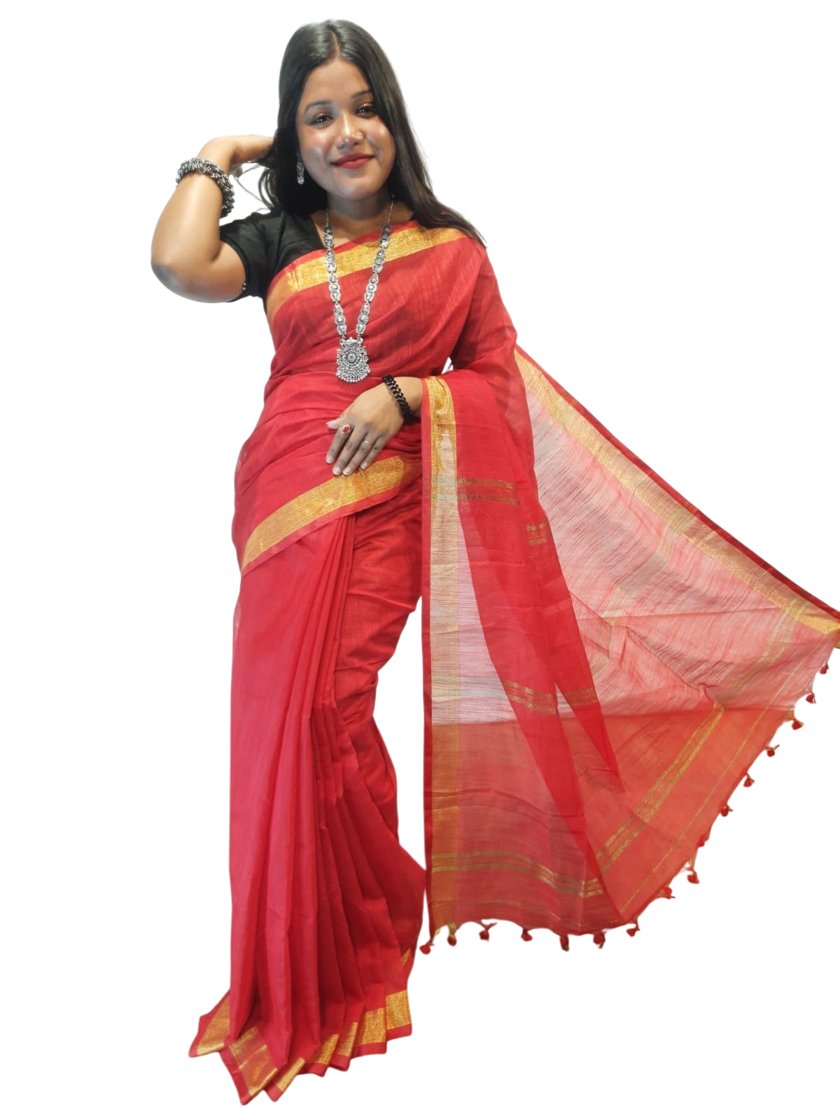 photoroom-20250509_094421_33961444793509458180.png Plain saree khadi cotton With Running Blouse - Image 1