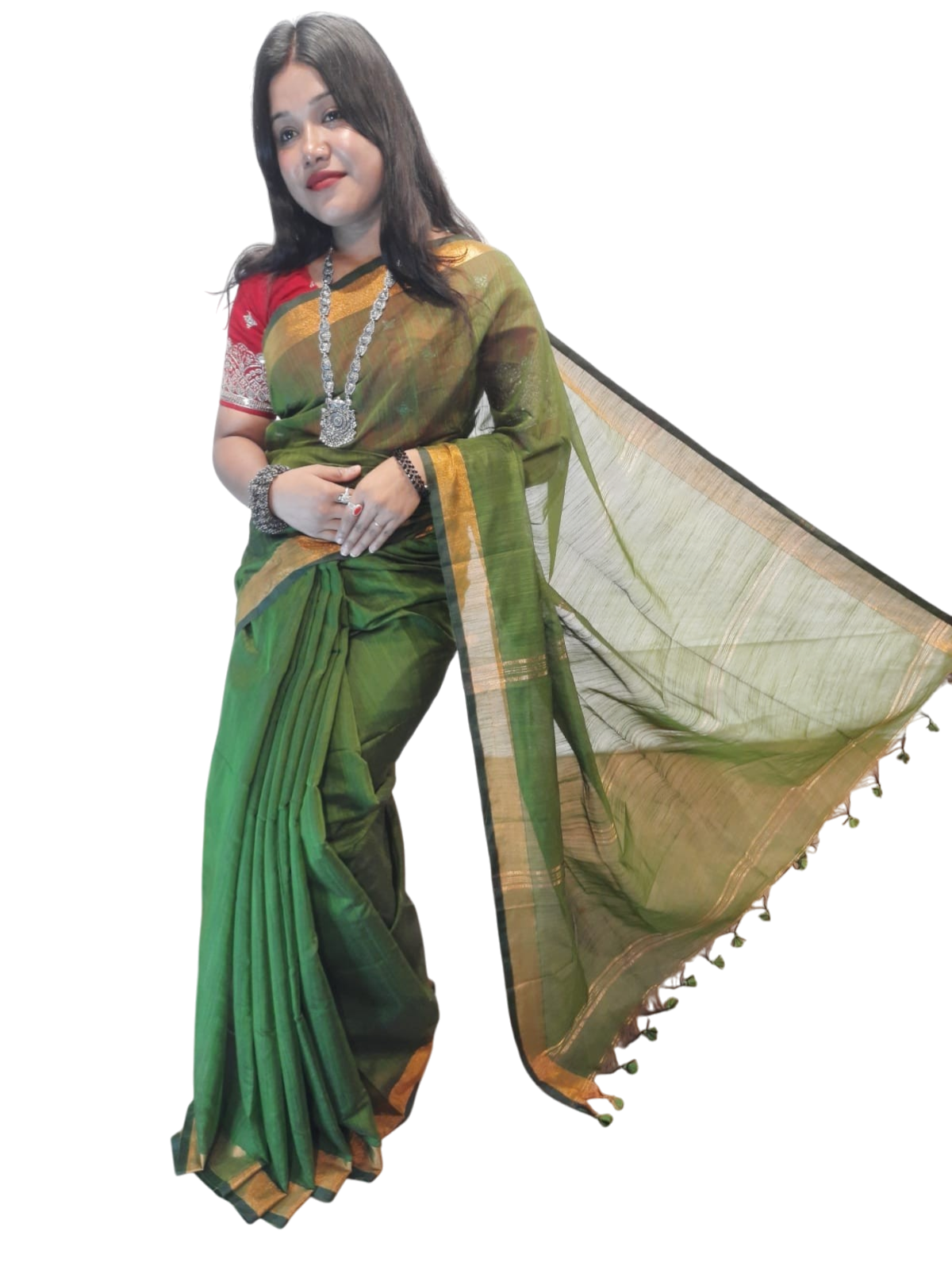 photoroom-20250509_094421_52175719640242069974.png Plain saree khadi cotton With Running Blouse - Image 1