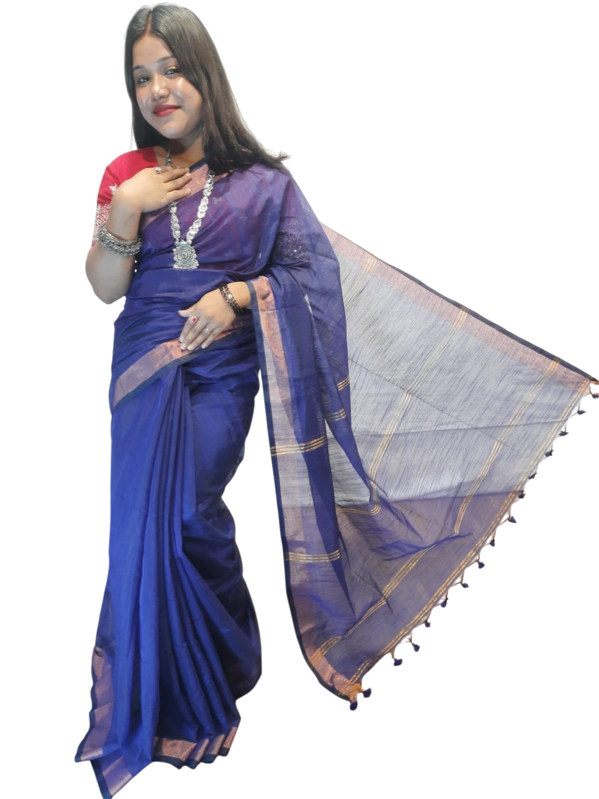 photoroom-20250509_094422_72706858955789831842.png Plain saree khadi cotton With Running Blouse - Image 1