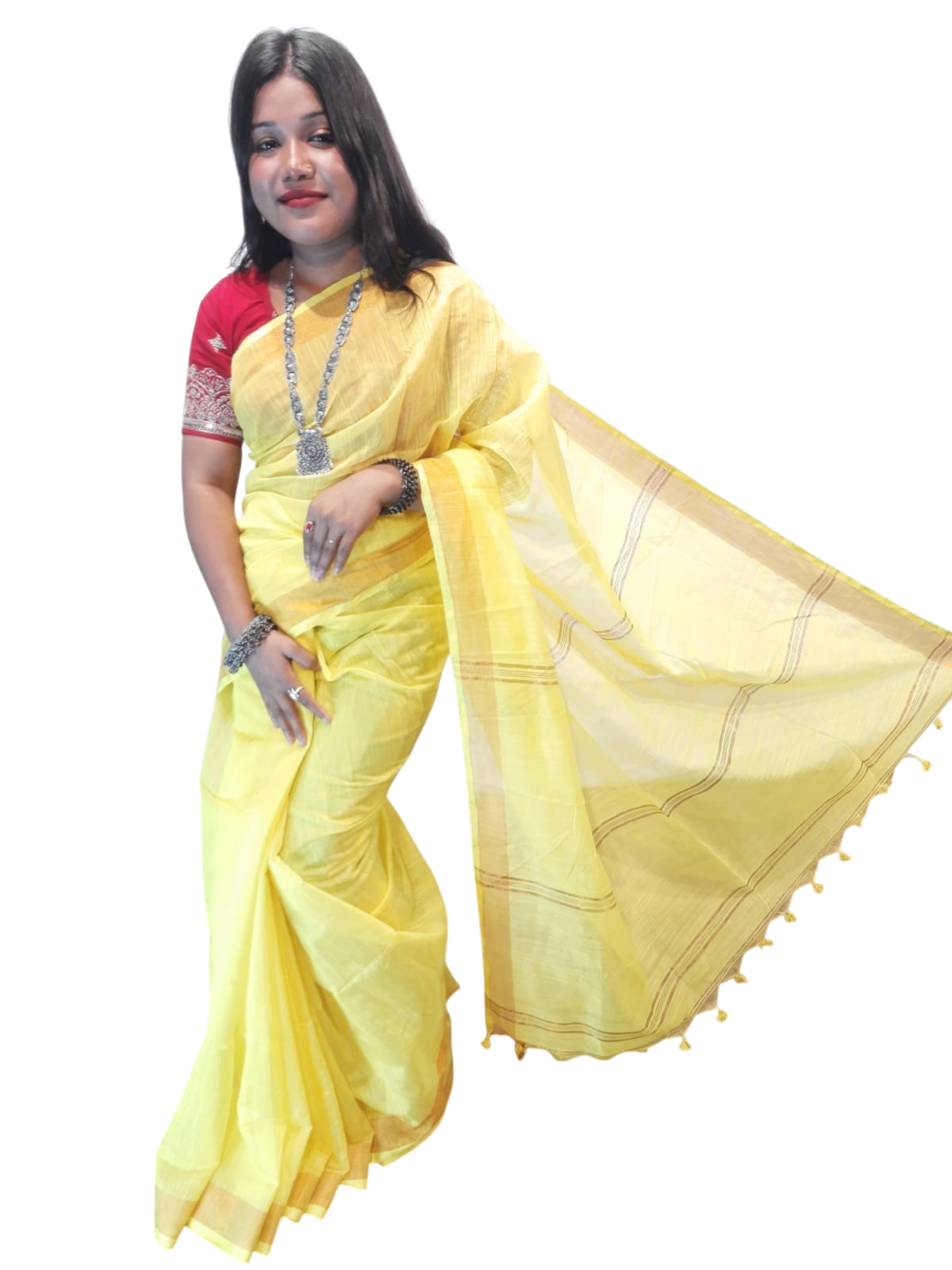 photoroom-20250509_094422_88159549925720265356.png Plain saree khadi cotton With Running Blouse - Image 1
