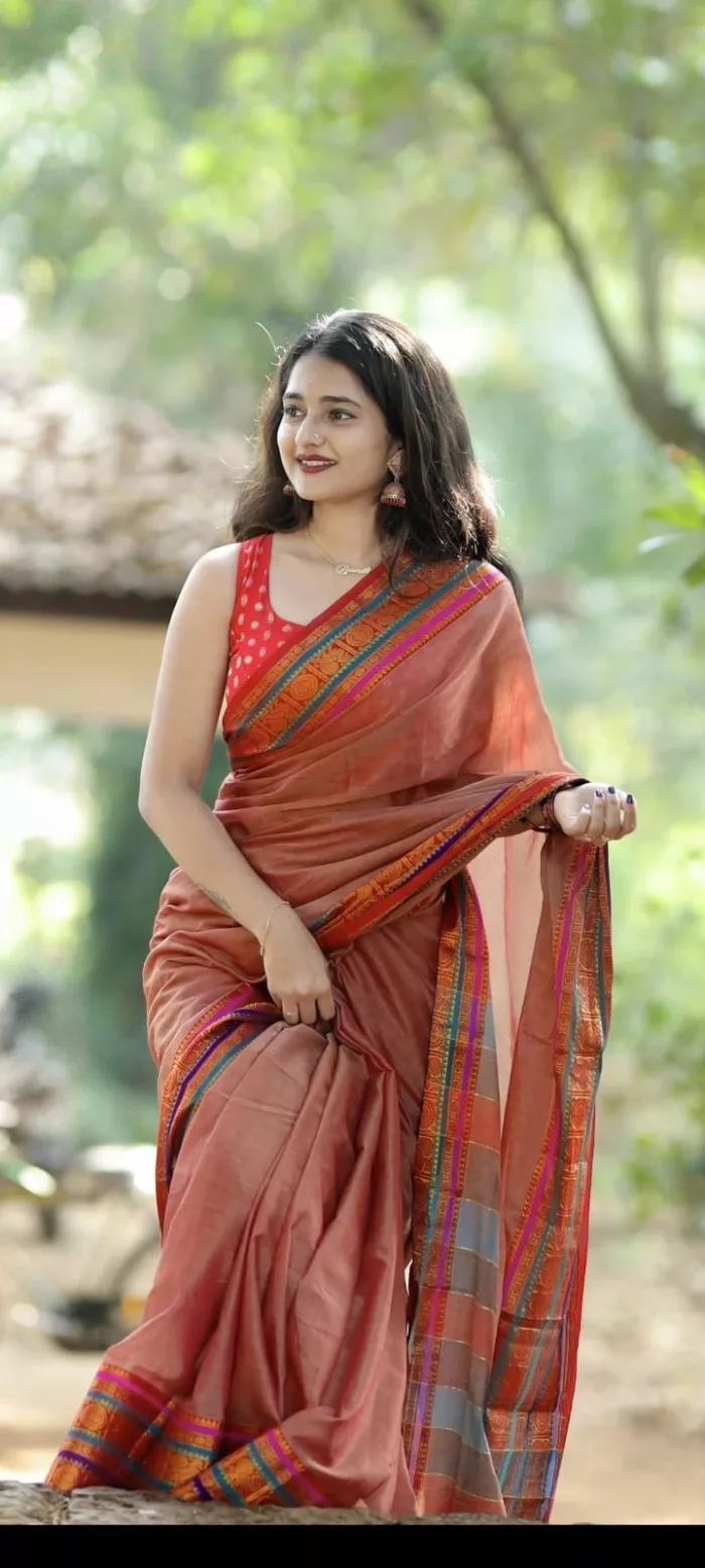Pure soft cotton Narayanpet saree 2/120 count, 6.2 m length, with matching running blouse piece