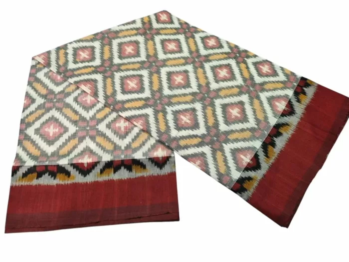 Traditional Pochampally saree with intricate ikat weaving design in vibrant colors, handcrafted by skilled artisans – PAVANKUMARWEAVES.