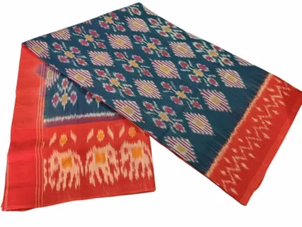 Traditional Pochampally saree with intricate ikat weaving design in vibrant colors, handcrafted by skilled artisans – PAVANKUMARWEAVES.