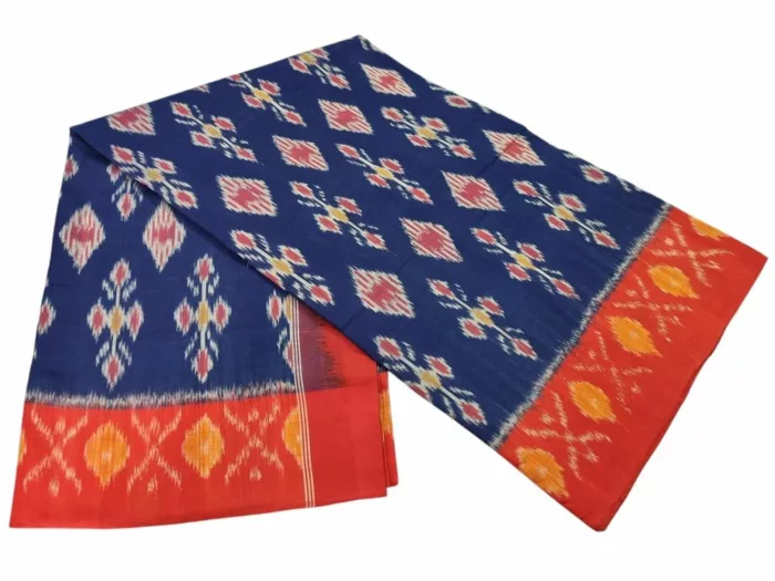 Traditional Pochampally saree with intricate ikat weaving design in vibrant colors, handcrafted by skilled artisans – PAVANKUMARWEAVES.