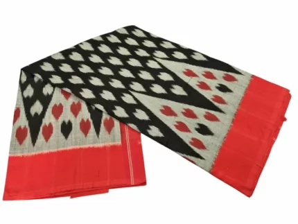 Traditional Pochampally saree with intricate ikat weaving design in vibrant colors, handcrafted by skilled artisans – PAVANKUMARWEAVES.