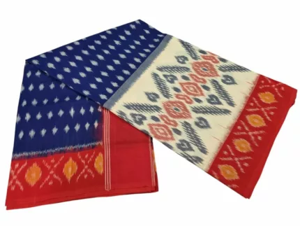 Traditional Pochampally saree with intricate ikat weaving design in vibrant colors, handcrafted by skilled artisans – PAVANKUMARWEAVES.