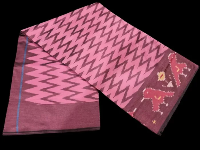 Pochampally Saree Displayed on Hanger in Natural Light