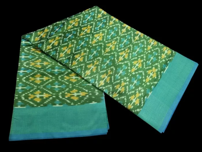 Traditional Pochampally Semi Silk Saree with Geometric Ikat Patterns
