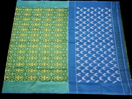 Traditional Pochampally Semi Silk Saree with Geometric Ikat Patterns